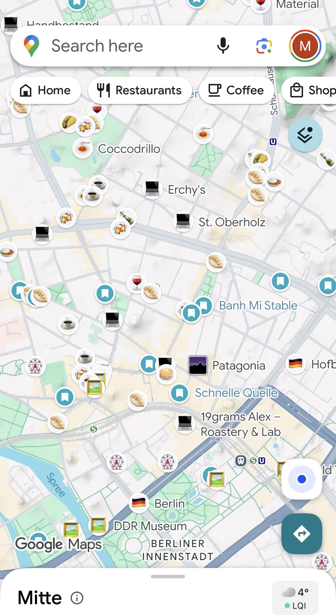 Berlin Unlocked Google Maps Preview showing coffee shops, restaurants, and various Berlin locations